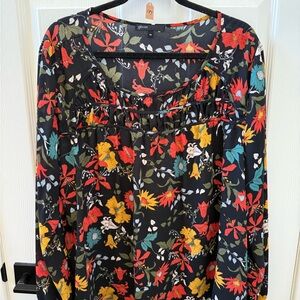 Gibson Women's Vibrant Floral Blouse - Black, Red, Yellow, Teal